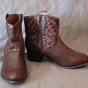 Brown Embroidered Ankle Boots